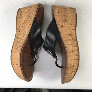 Sam Edelman 6.5 M Ruth Sandals Shoes Thong Platform Wedge Leather Black Cork
